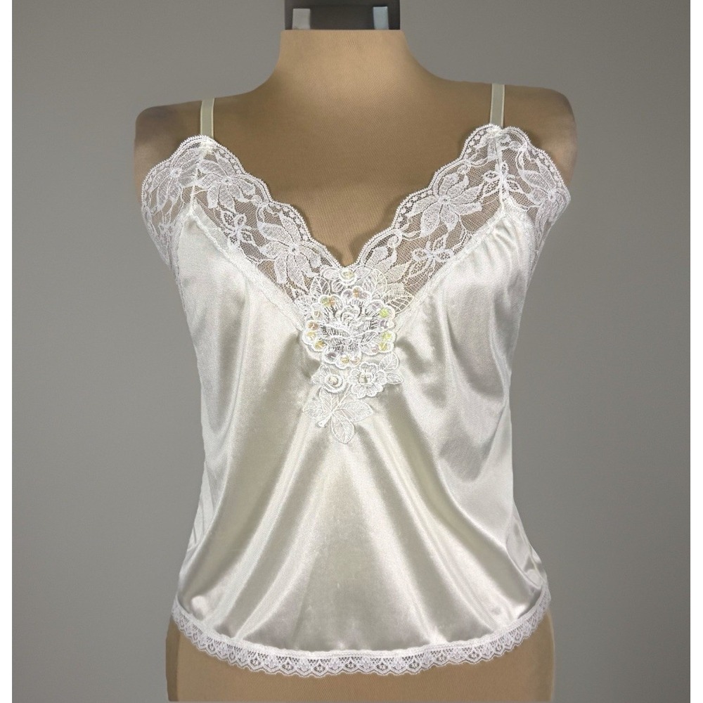 Vintage‎ Undercover Wear Lace Camisole Tank Top Women's Small Floral Lace Beaded